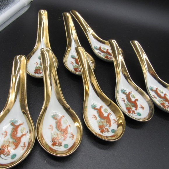 SET OF 8 VINTAGE ASIAN/CHINESE SOUP/WON TON SPOONS - Picture 2 of 6